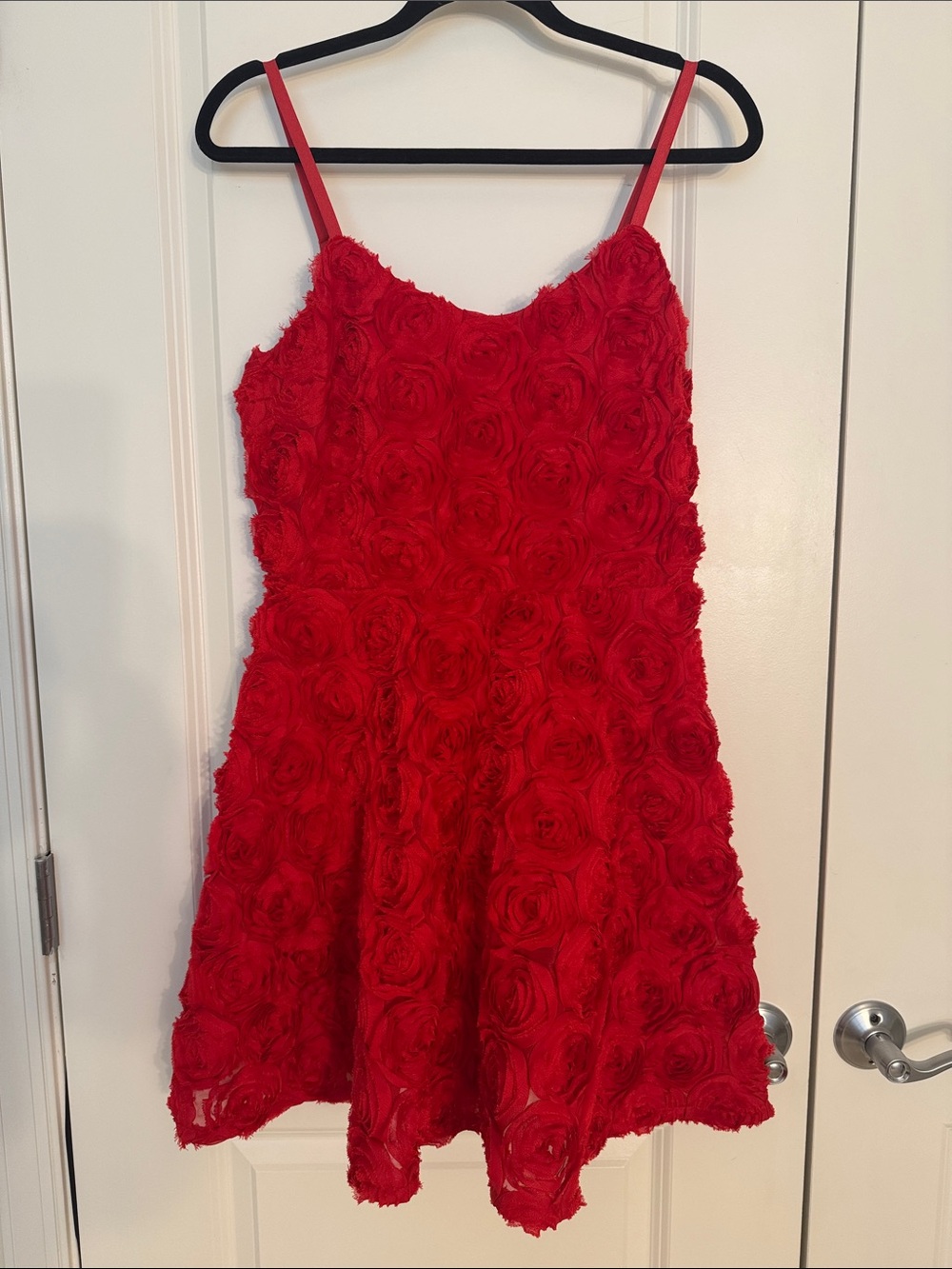 Express Red Floral Rosette Spaghetti Strap Dress